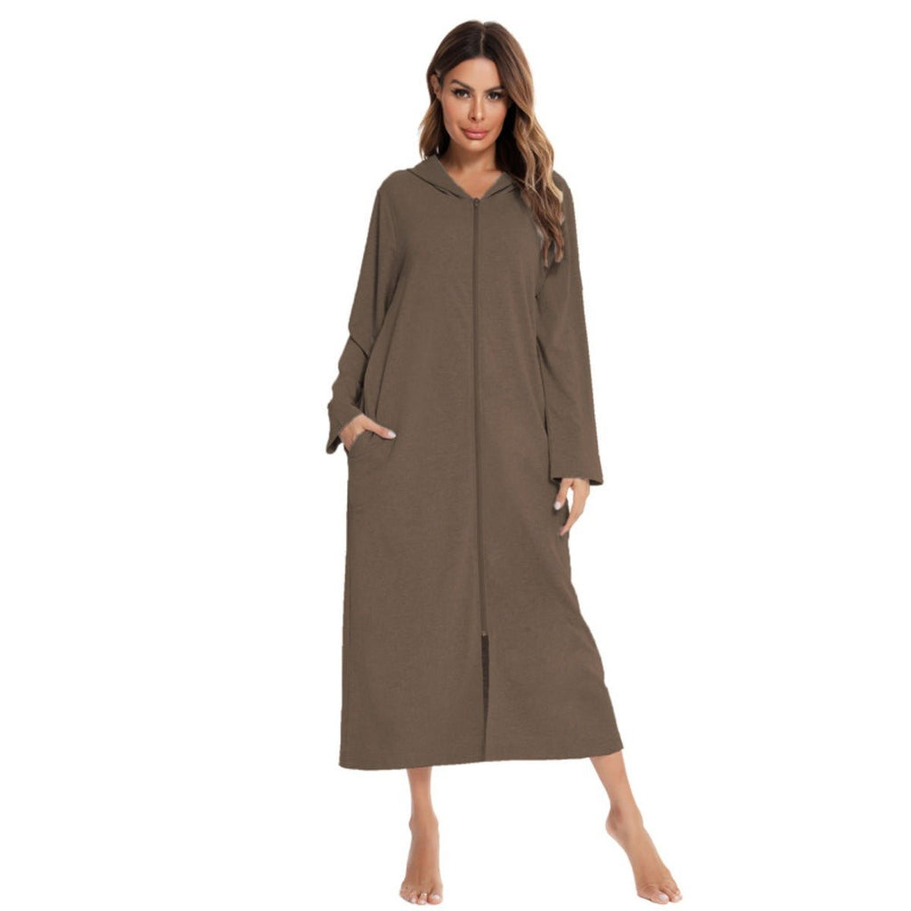 Cozy Longline Zip-Up Cardigan with Pockets | Home Wear Comfort(MS110)