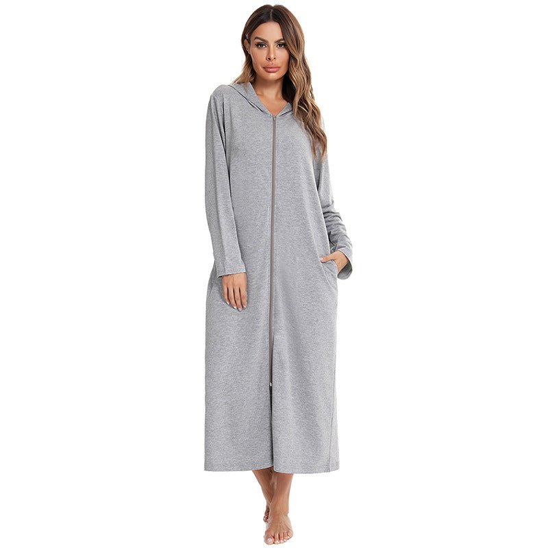 Cozy Longline Zip-Up Cardigan with Pockets | Home Wear Comfort(MS110)