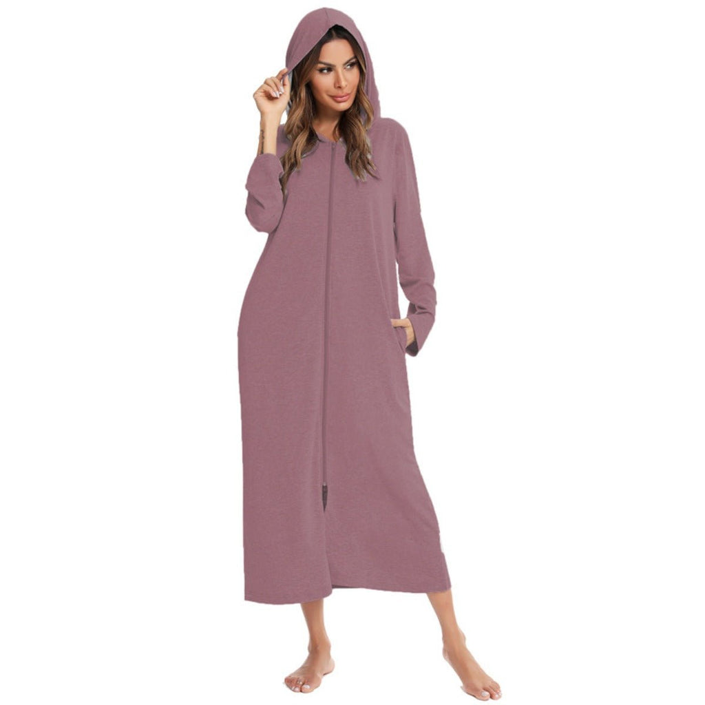 Cozy Longline Zip-Up Cardigan with Pockets | Home Wear Comfort(MS110)