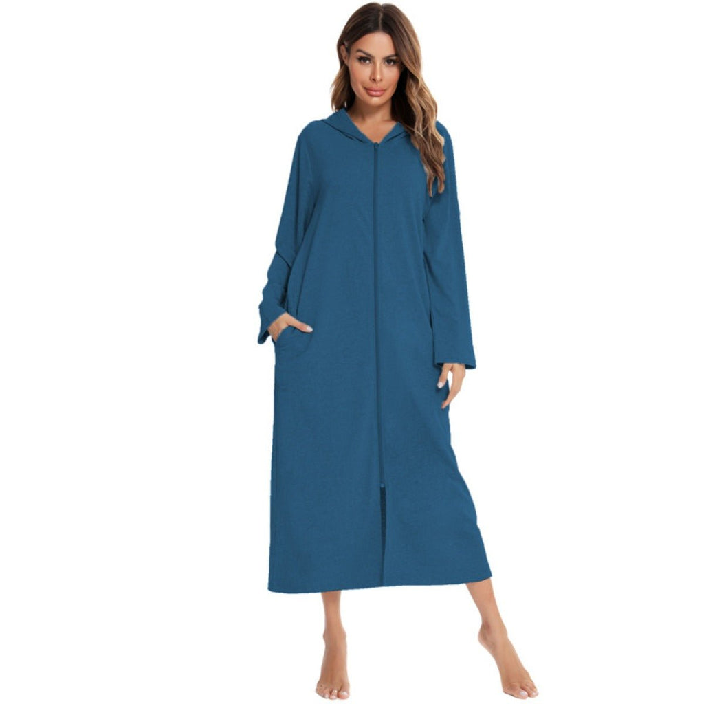 Cozy Longline Zip-Up Cardigan with Pockets | Home Wear Comfort(MS110)