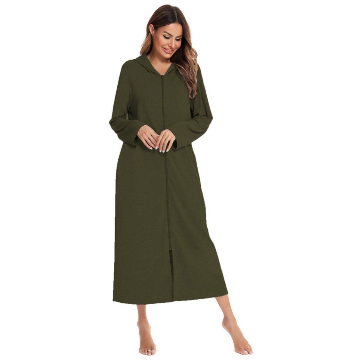 Cozy Longline Zip-Up Cardigan with Pockets | Home Wear Comfort(MS110)