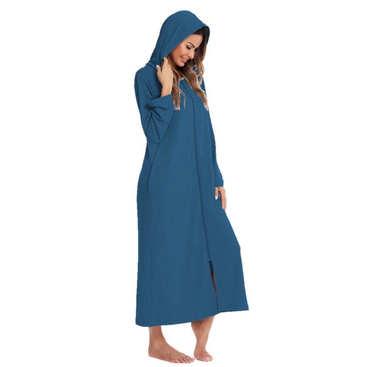 Cozy Longline Zip-Up Cardigan with Pockets | Home Wear Comfort(MS110)