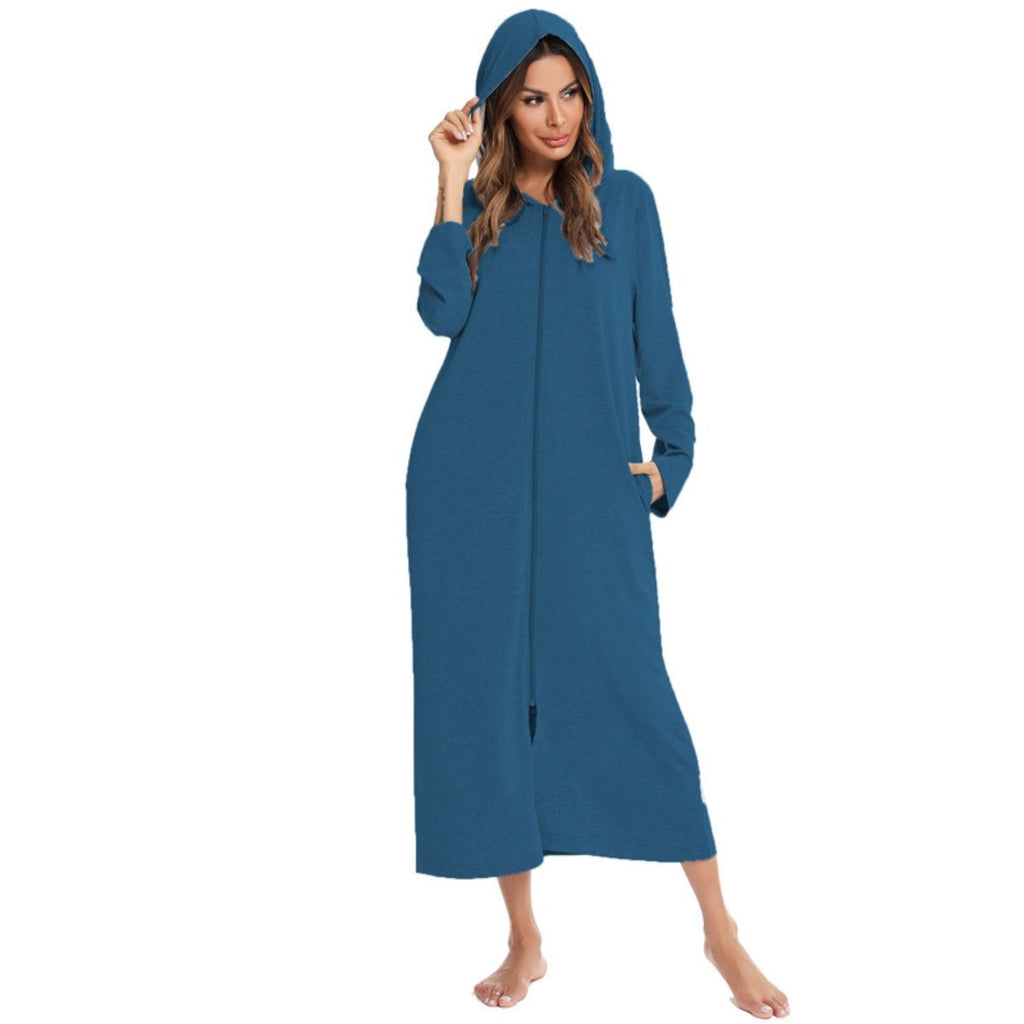 Cozy Longline Zip-Up Cardigan with Pockets | Home Wear Comfort(MS110)