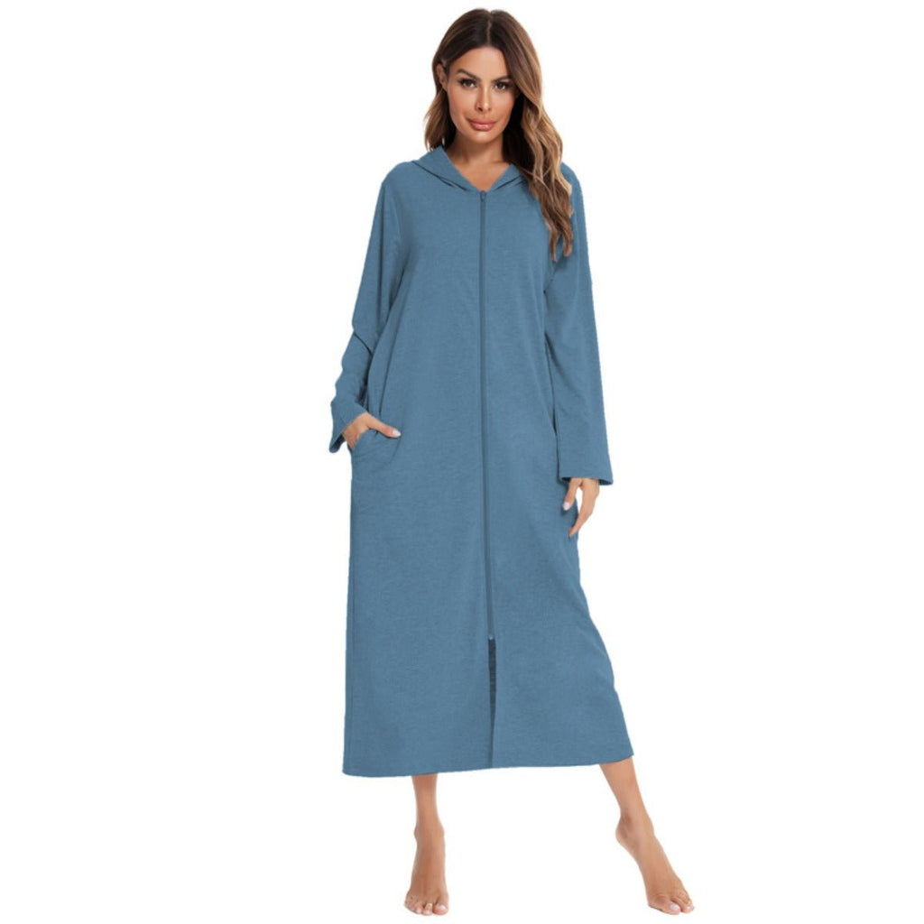 Cozy Longline Zip-Up Cardigan with Pockets | Home Wear Comfort(MS110)
