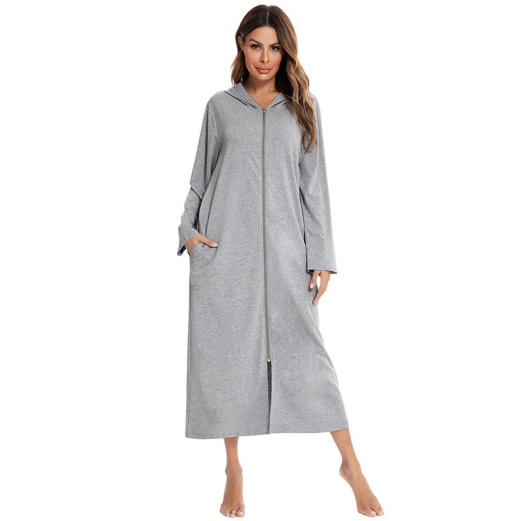 Cozy Longline Zip-Up Cardigan with Pockets | Home Wear Comfort(MS110)