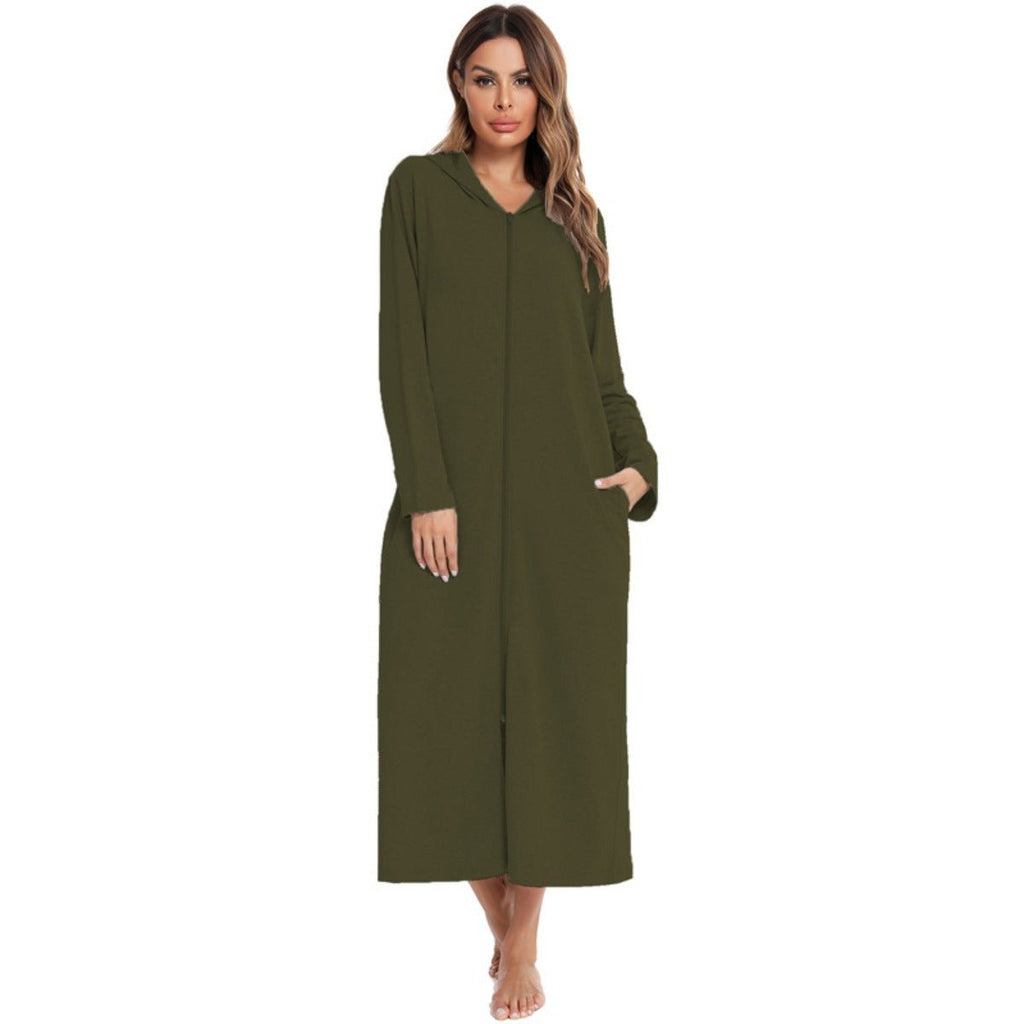 Cozy Longline Zip-Up Cardigan with Pockets | Home Wear Comfort(MS110)