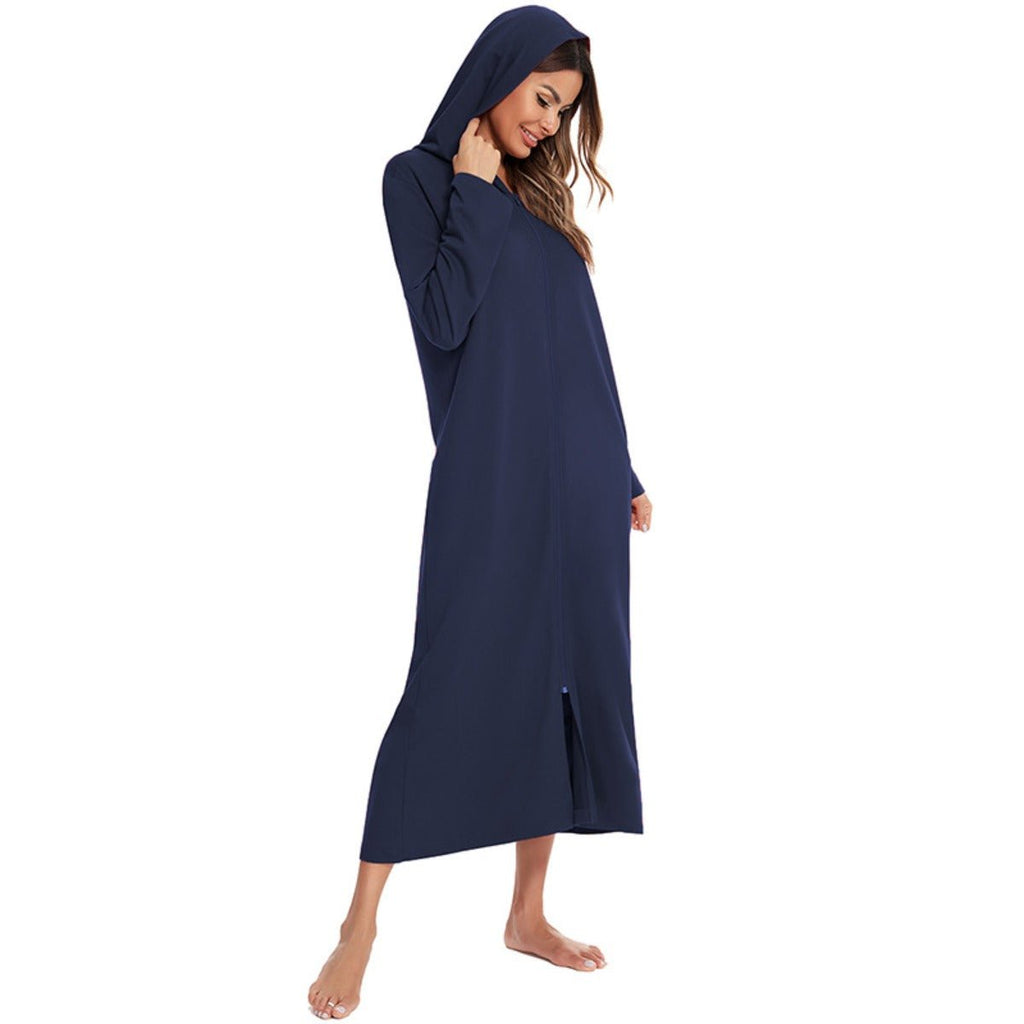 Cozy Longline Zip-Up Cardigan with Pockets | Home Wear Comfort(MS110)