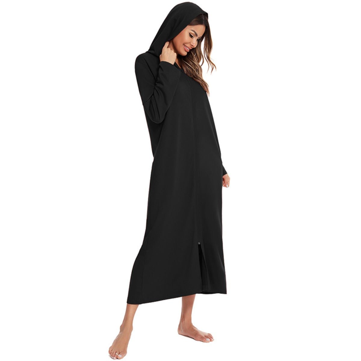 Cozy Longline Zip-Up Cardigan with Pockets | Home Wear Comfort(MS110)