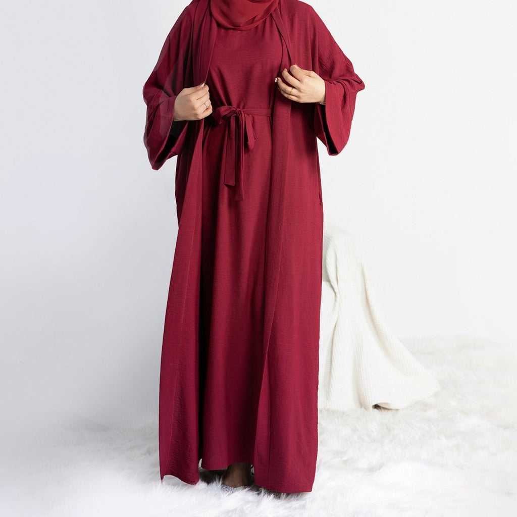 Crepe Pocket Open Abaya 3-Piece Set (MA002)