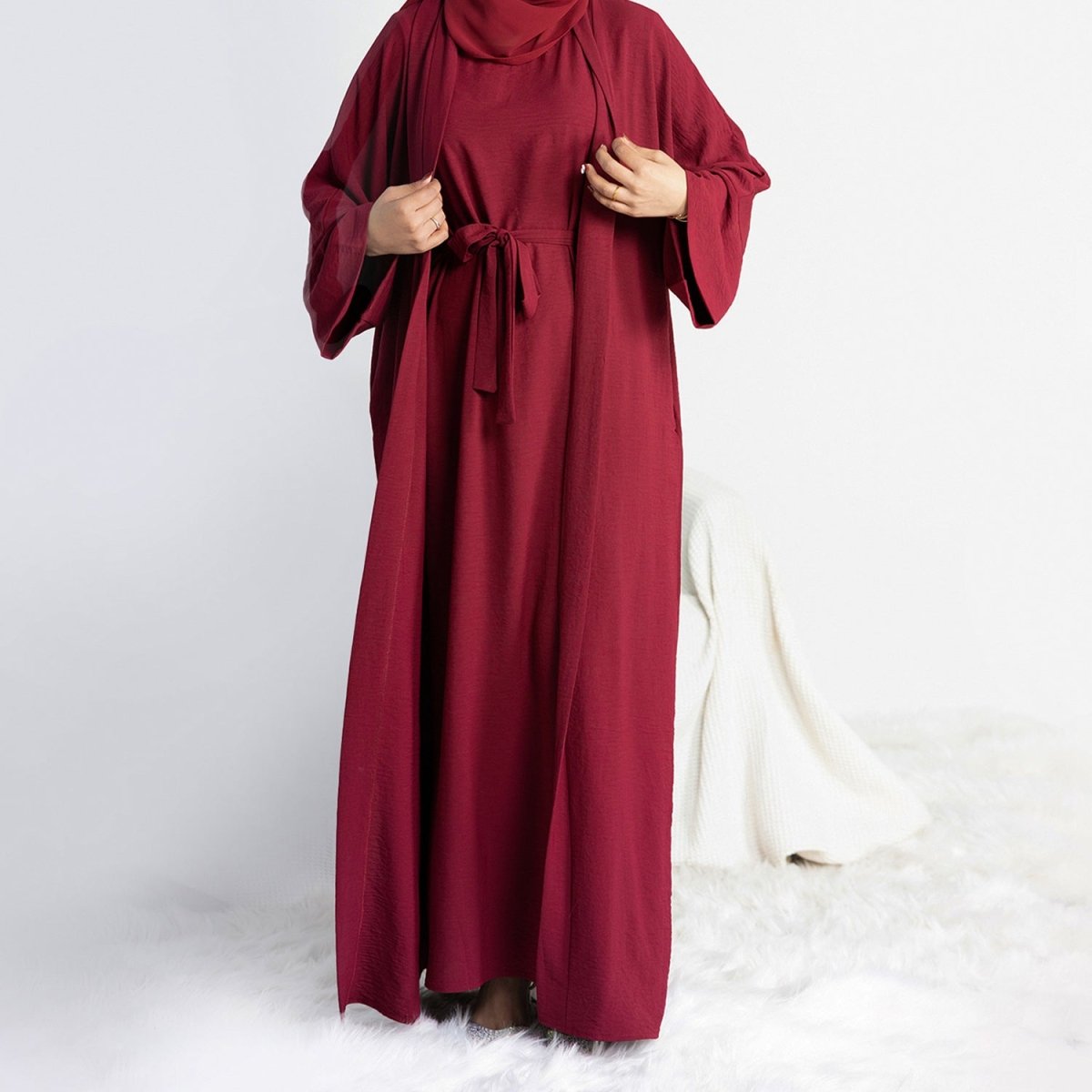 Crepe Pocket Open Abaya 3-Piece Set (MA002)