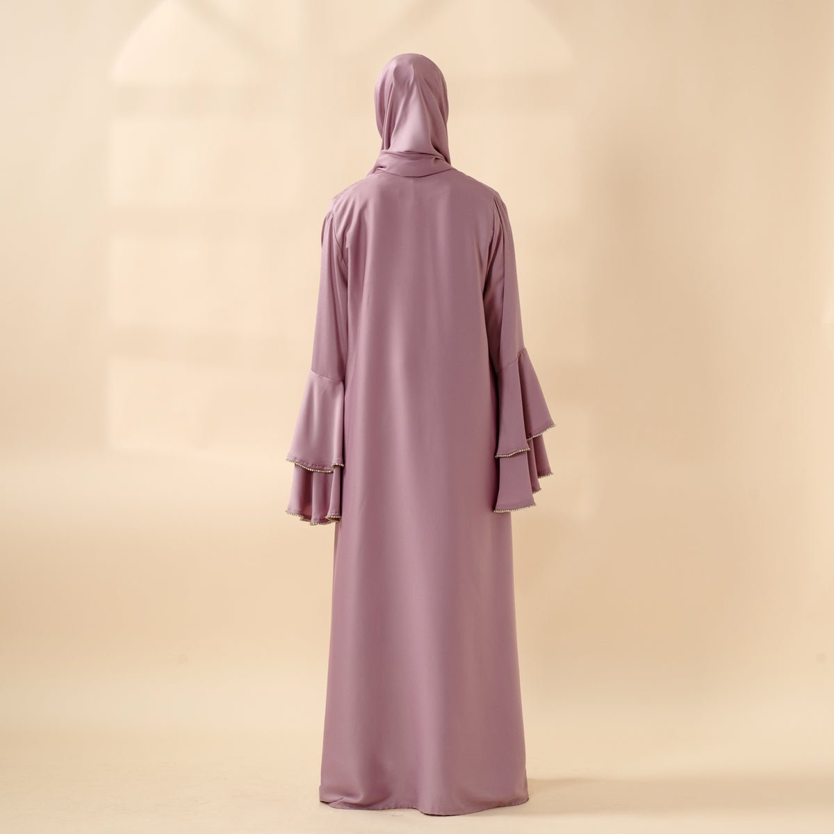 Crepe Satin Ruffle Sleeve Abaya, 5-Piece Set (MOA033)