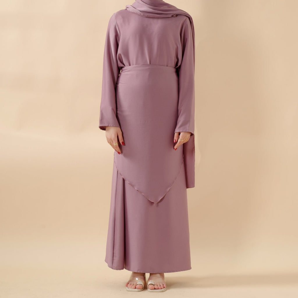 Crepe Satin Ruffle Sleeve Abaya, 5-Piece Set (MOA033)