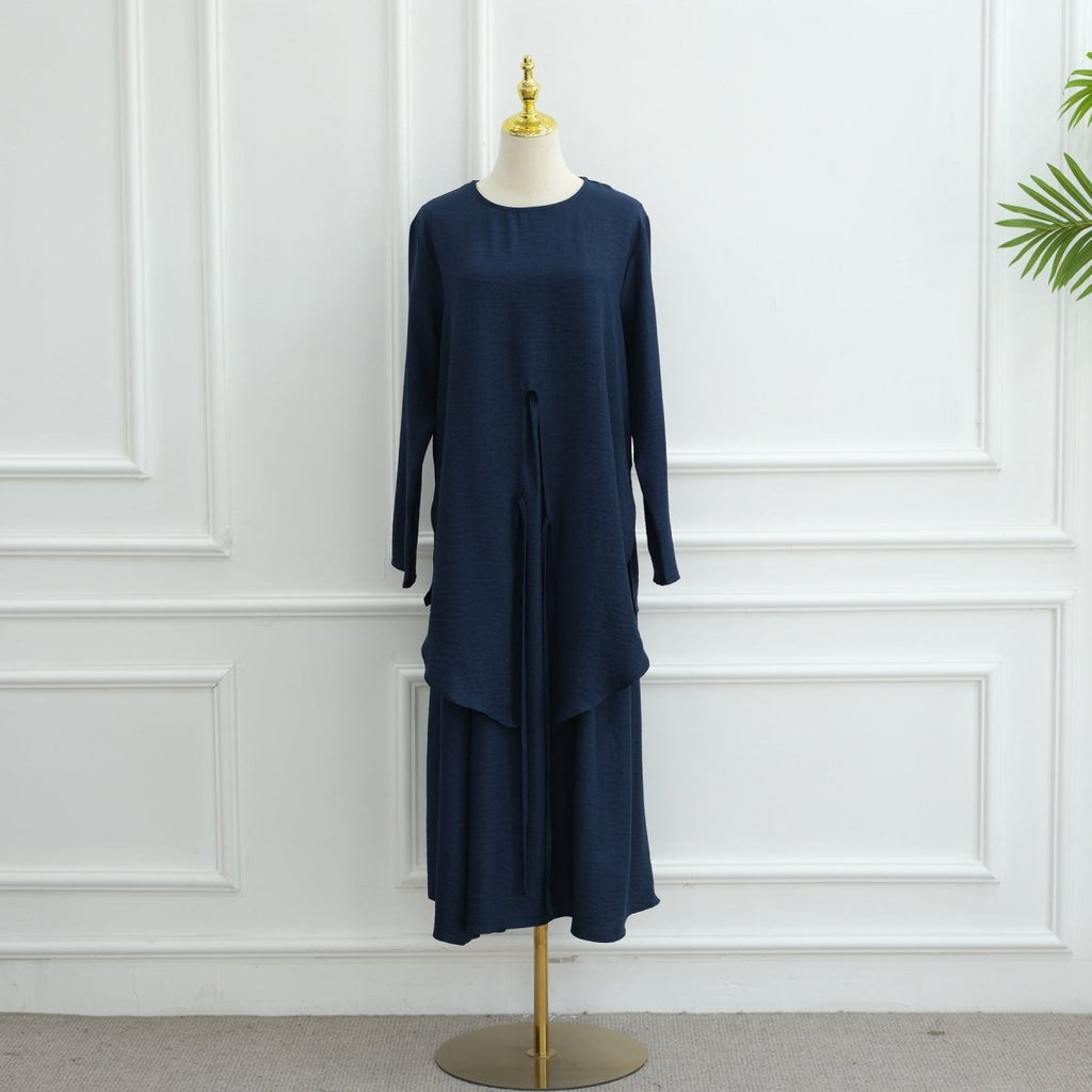 Cross-Wrap Waist Top & A-Line Maxi Skirt Set(MS475)