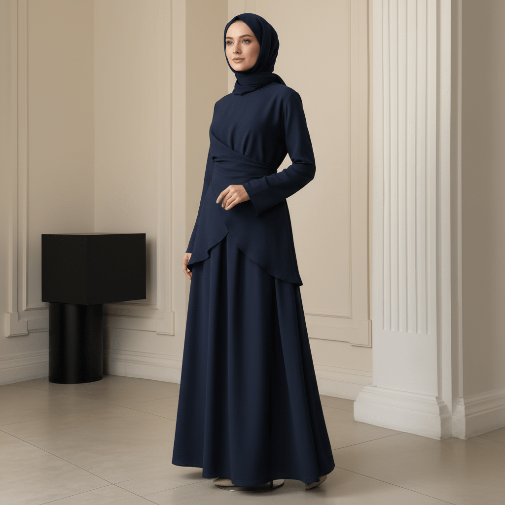 Cross-Wrap Waist Top & A-Line Maxi Skirt Set(MS475)