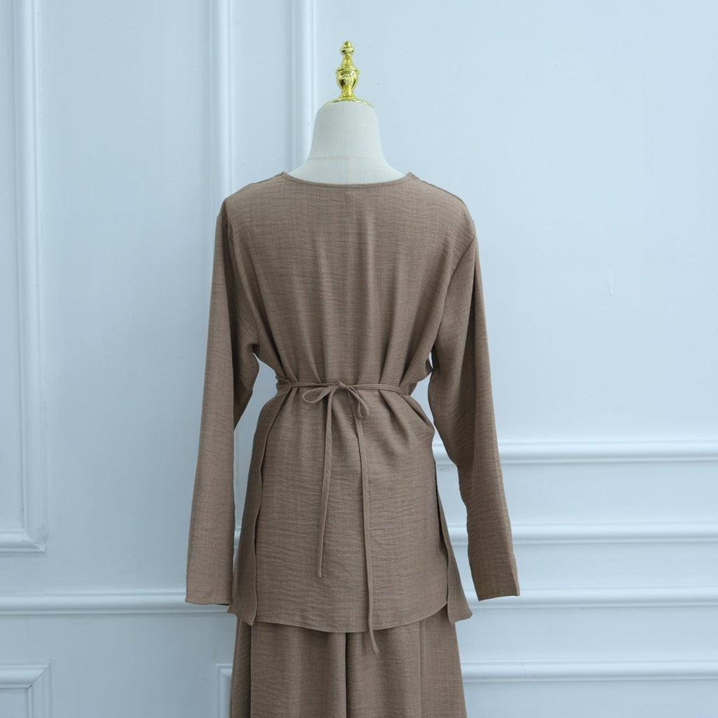 Cross-Wrap Waist Top & A-Line Maxi Skirt Set(MS475)