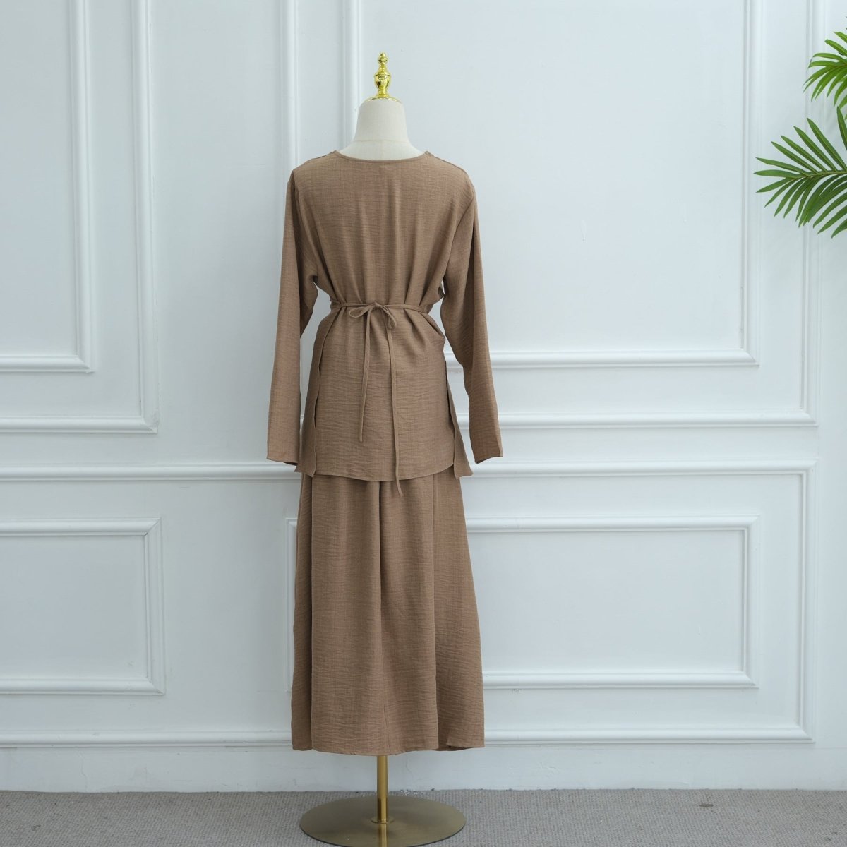 Cross-Wrap Waist Top & A-Line Maxi Skirt Set(MS475)