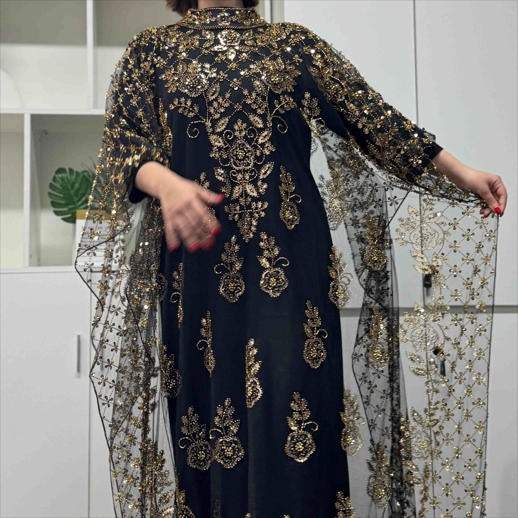 Crystal Beaded Cape Overlay Abaya Set (MA427)