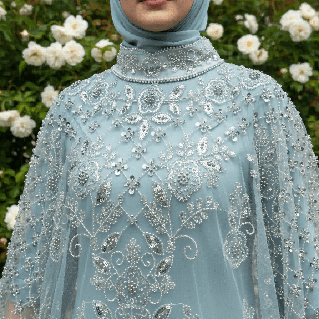 Crystal Beaded Cape Overlay Abaya Set (MA427)