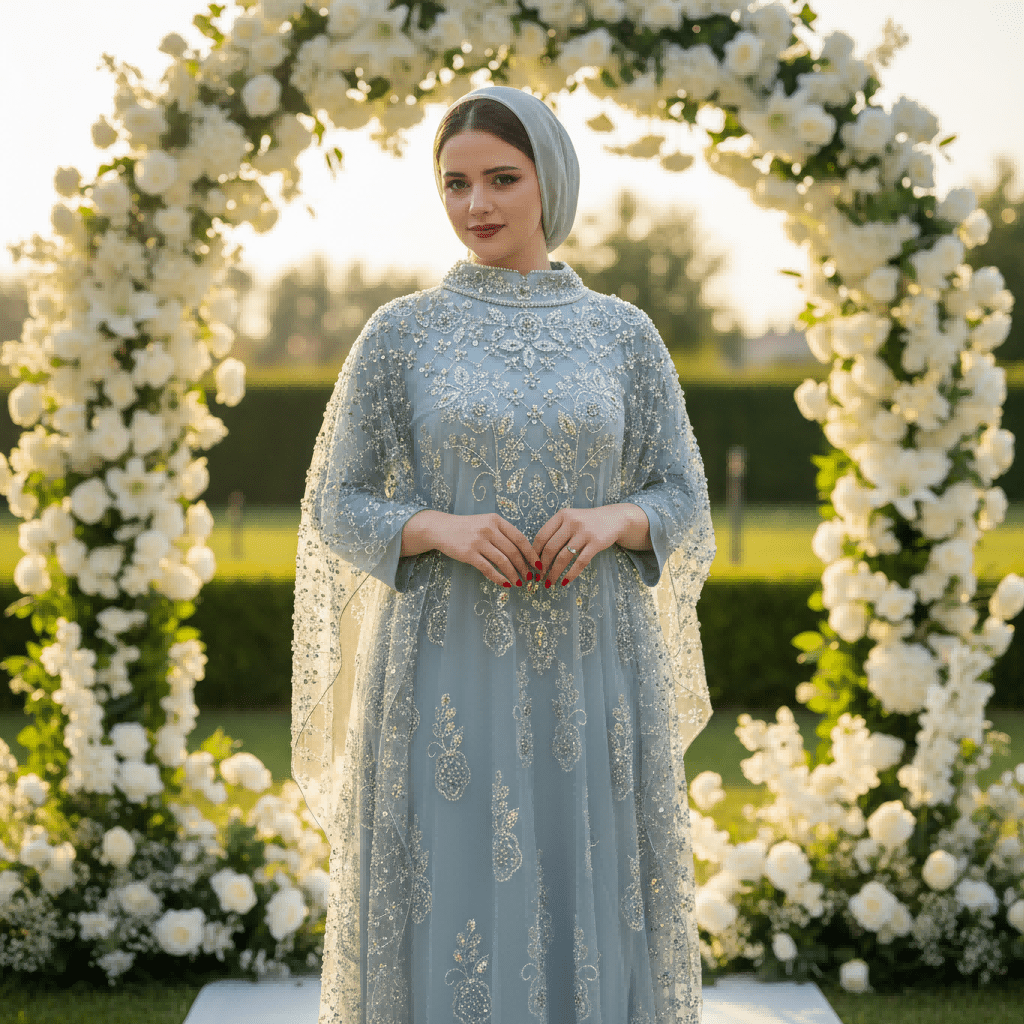 Crystal Beaded Cape Overlay Abaya Set (MA427)