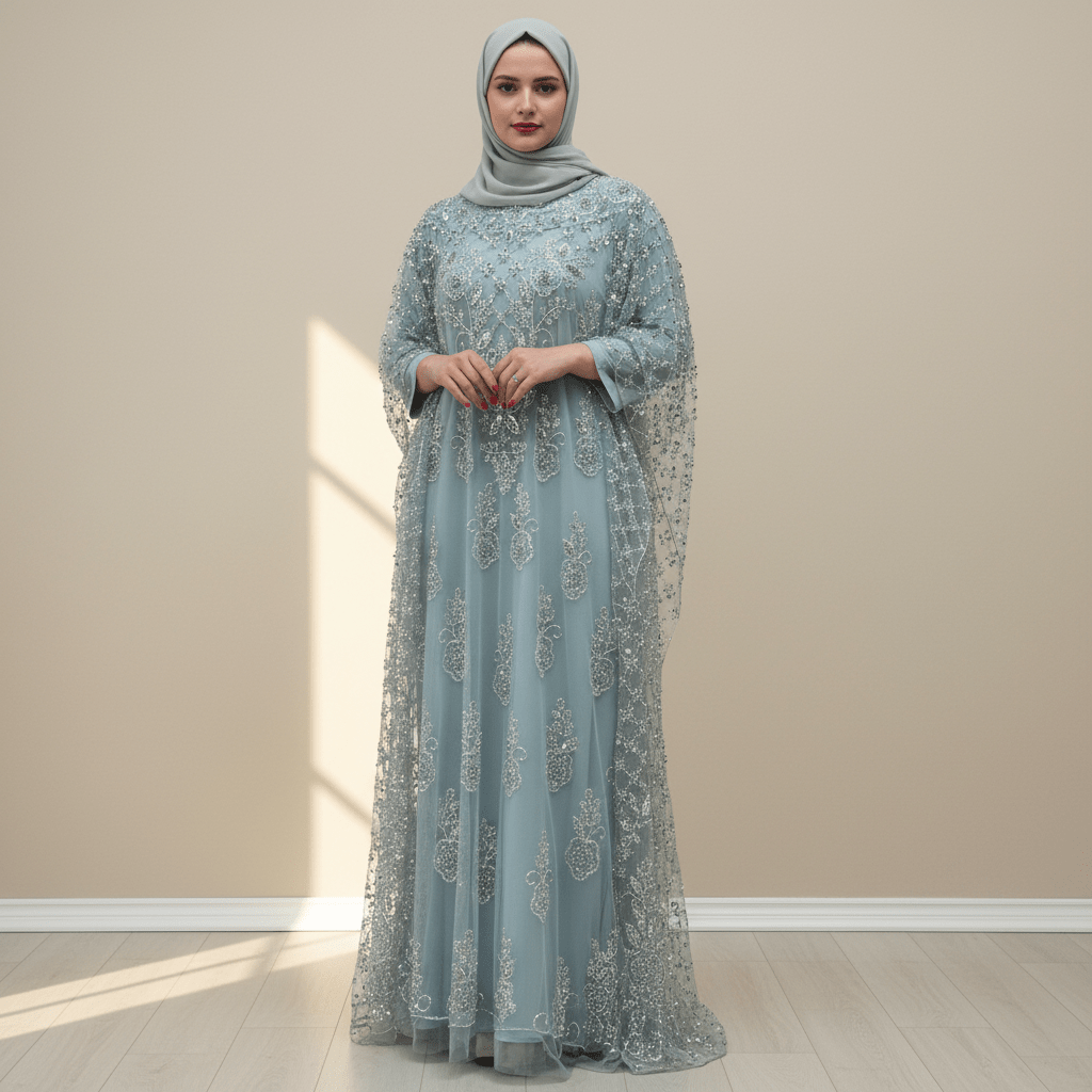Crystal Beaded Cape Overlay Abaya Set (MA427)