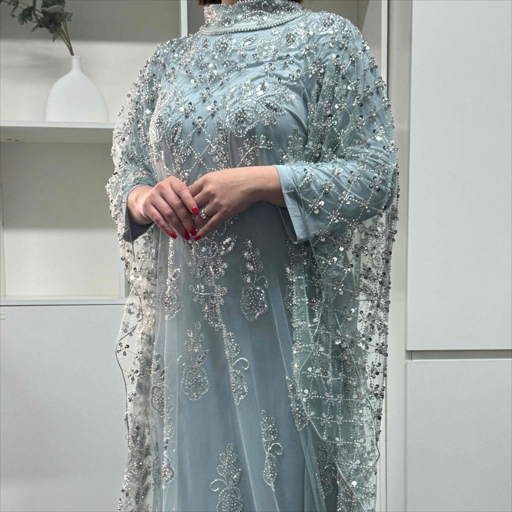 Crystal Beaded Cape Overlay Abaya Set (MA427)