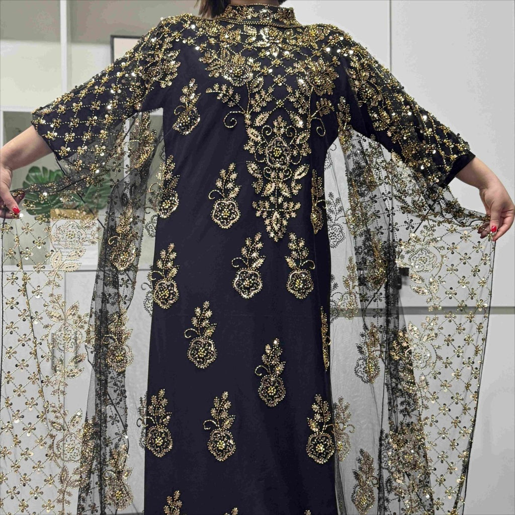 Crystal Beaded Cape Overlay Abaya Set (MA427)