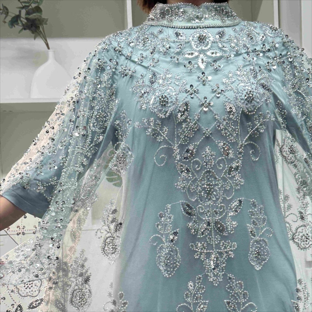 Crystal Beaded Cape Overlay Abaya Set (MA427)