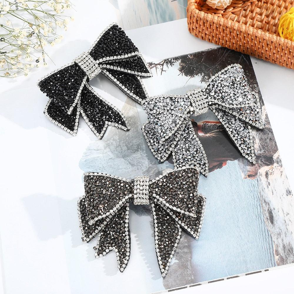 Crystal Big Bow Barrettes Hair Clips For Women Ponytail Holder Girls Hair Accessories Rhinestone Hairpins Fashion Hairgrips Band Accessories For Party