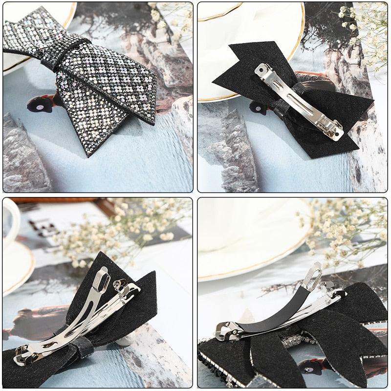 Crystal Big Bow Barrettes Hair Clips For Women Ponytail Holder Girls Hair Accessories Rhinestone Hairpins Fashion Hairgrips Band Accessories For Party