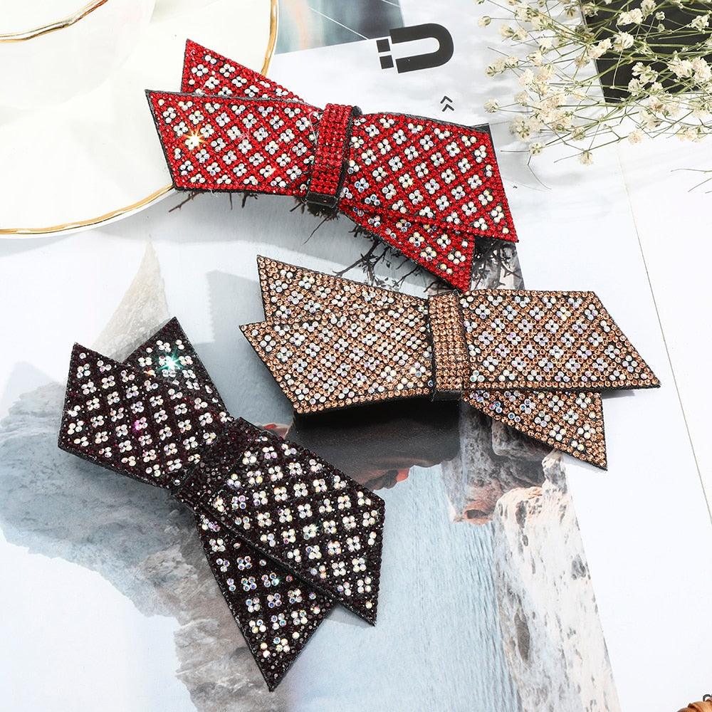Crystal Big Bow Barrettes Hair Clips For Women Ponytail Holder Girls Hair Accessories Rhinestone Hairpins Fashion Hairgrips Band Accessories For Party