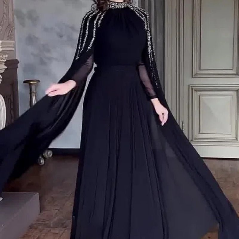 Crystal Cascade Cape Gown | Dramatic Embellished Evening Abay(MA345)