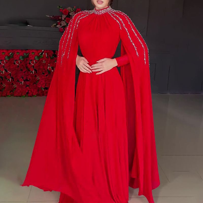 Crystal Cascade Cape Gown | Dramatic Embellished Evening Abay(MA345)