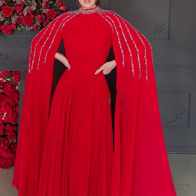Crystal Cascade Cape Gown | Dramatic Embellished Evening Abay(MA345)