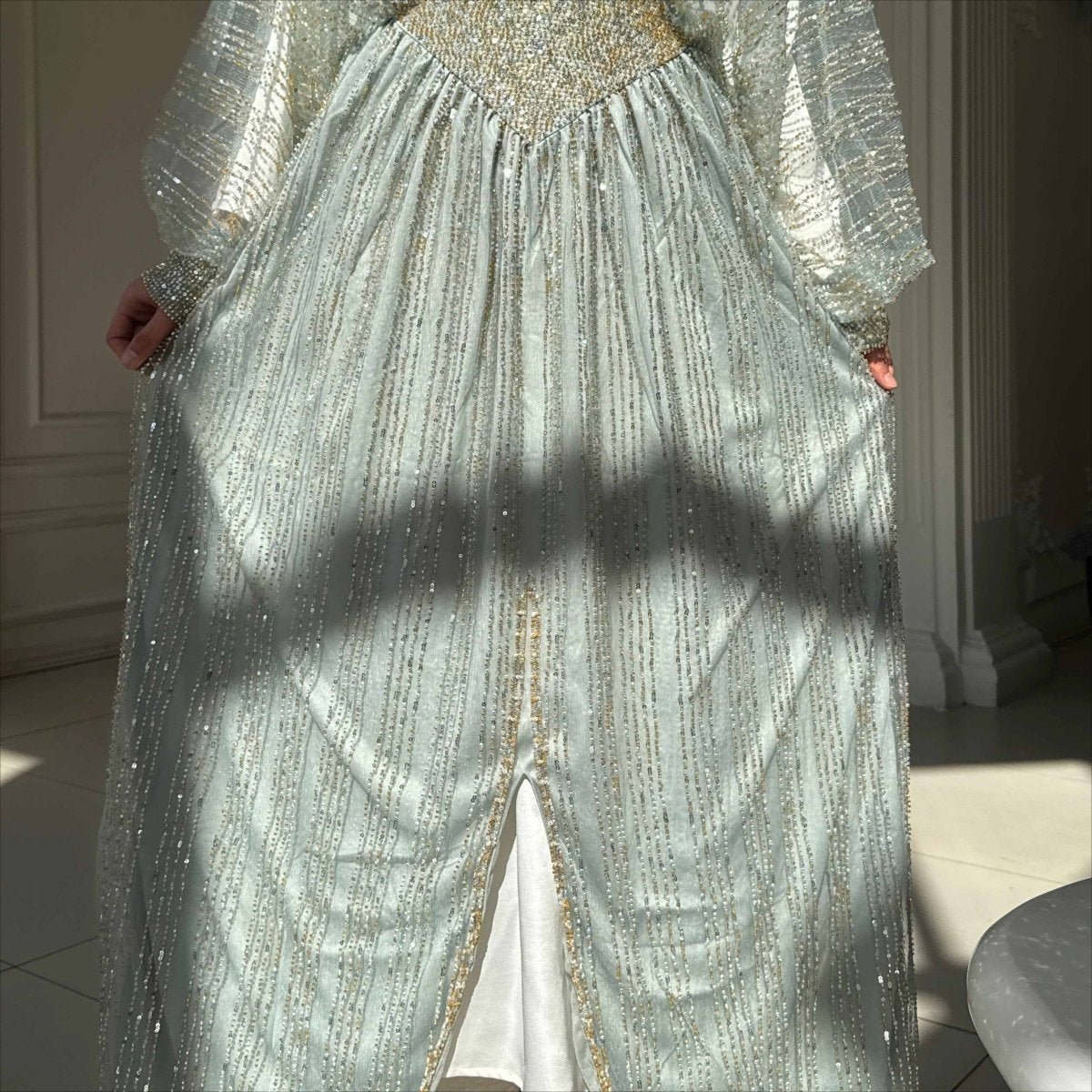 Crystal-Embellished Elegant Abaya with Defined Waist Silhouette (MA391)
