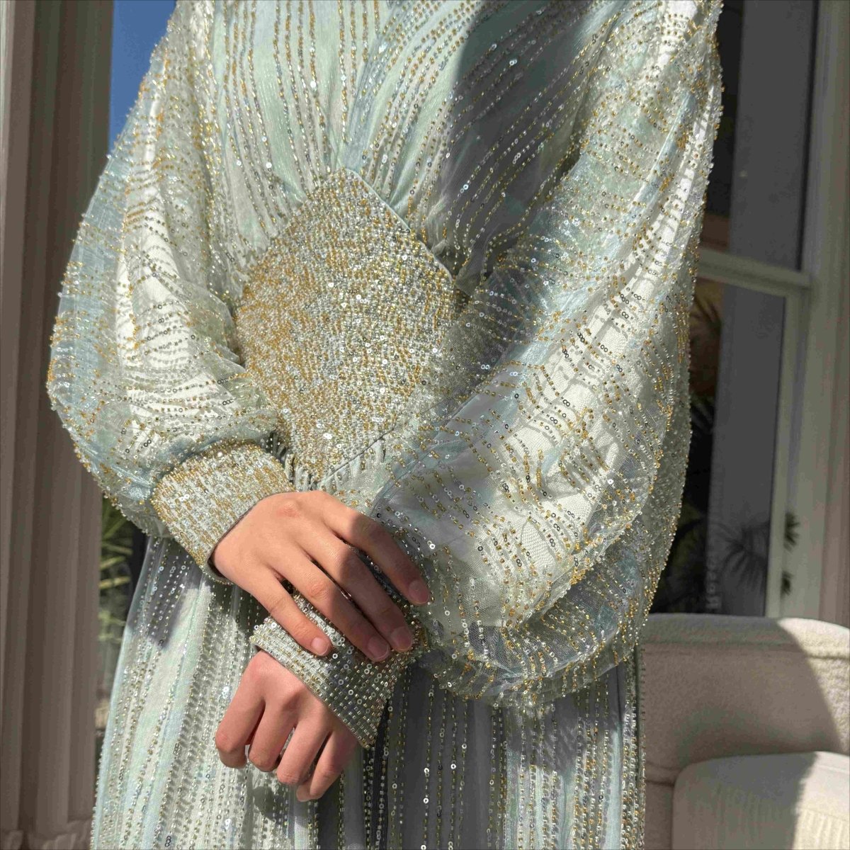 Crystal-Embellished Elegant Abaya with Defined Waist Silhouette (MA391)