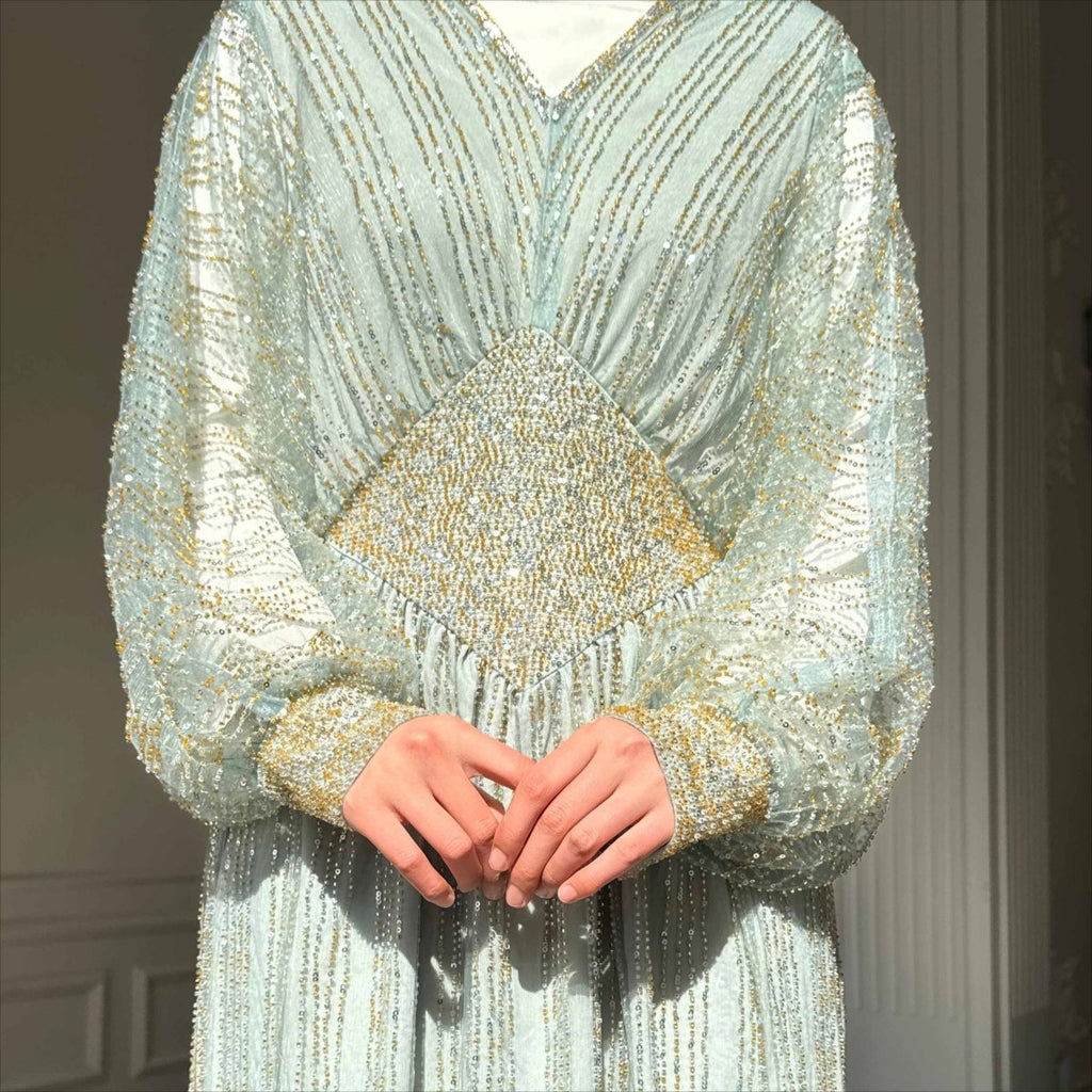 Crystal-Embellished Elegant Abaya with Defined Waist Silhouette (MA391)