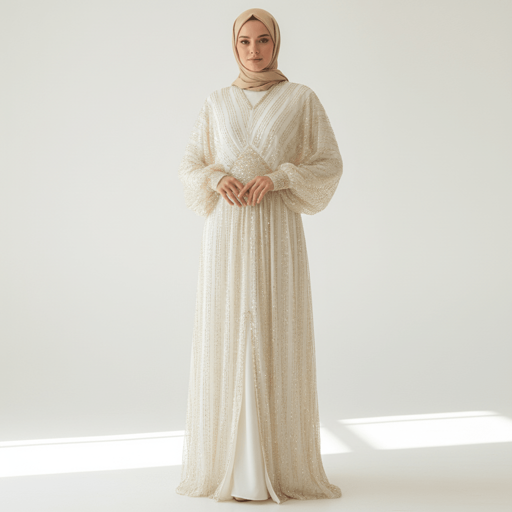 Crystal-Embellished Elegant Abaya with Defined Waist Silhouette (MA391)
