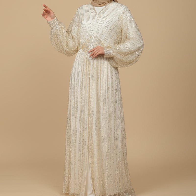 Crystal-Embellished Elegant Abaya with Defined Waist Silhouette (MA391)