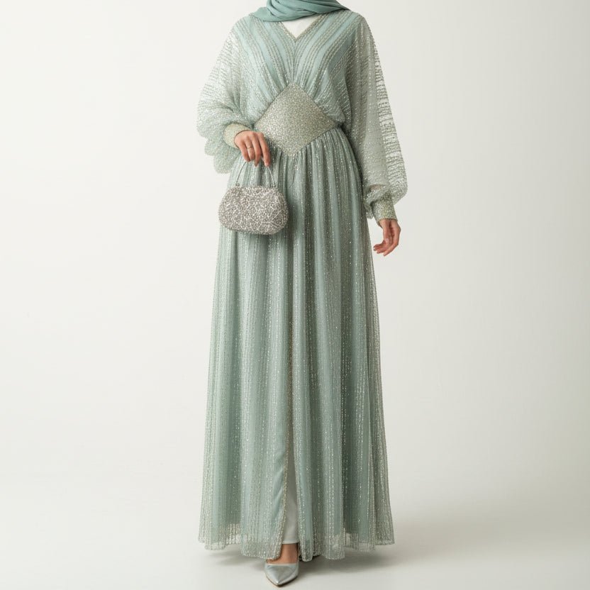 Crystal-Embellished Elegant Abaya with Defined Waist Silhouette (MA391)
