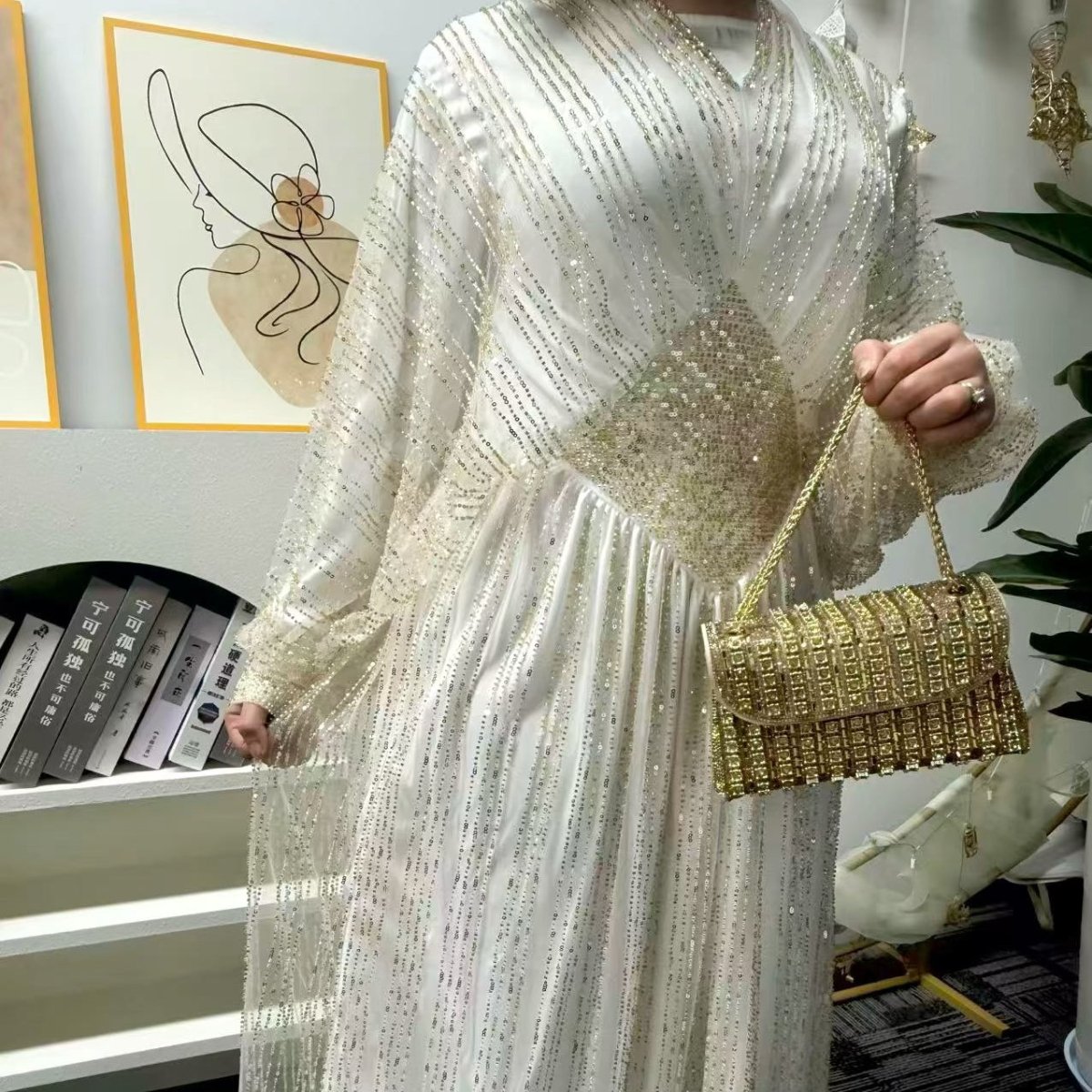 Crystal-Embellished Elegant Abaya with Defined Waist Silhouette (MA391)