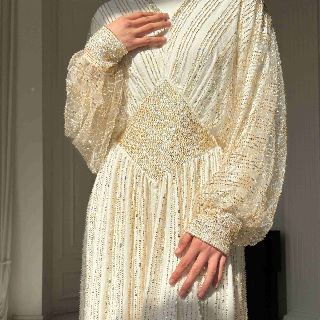Crystal-Embellished Elegant Abaya with Defined Waist Silhouette (MA391)