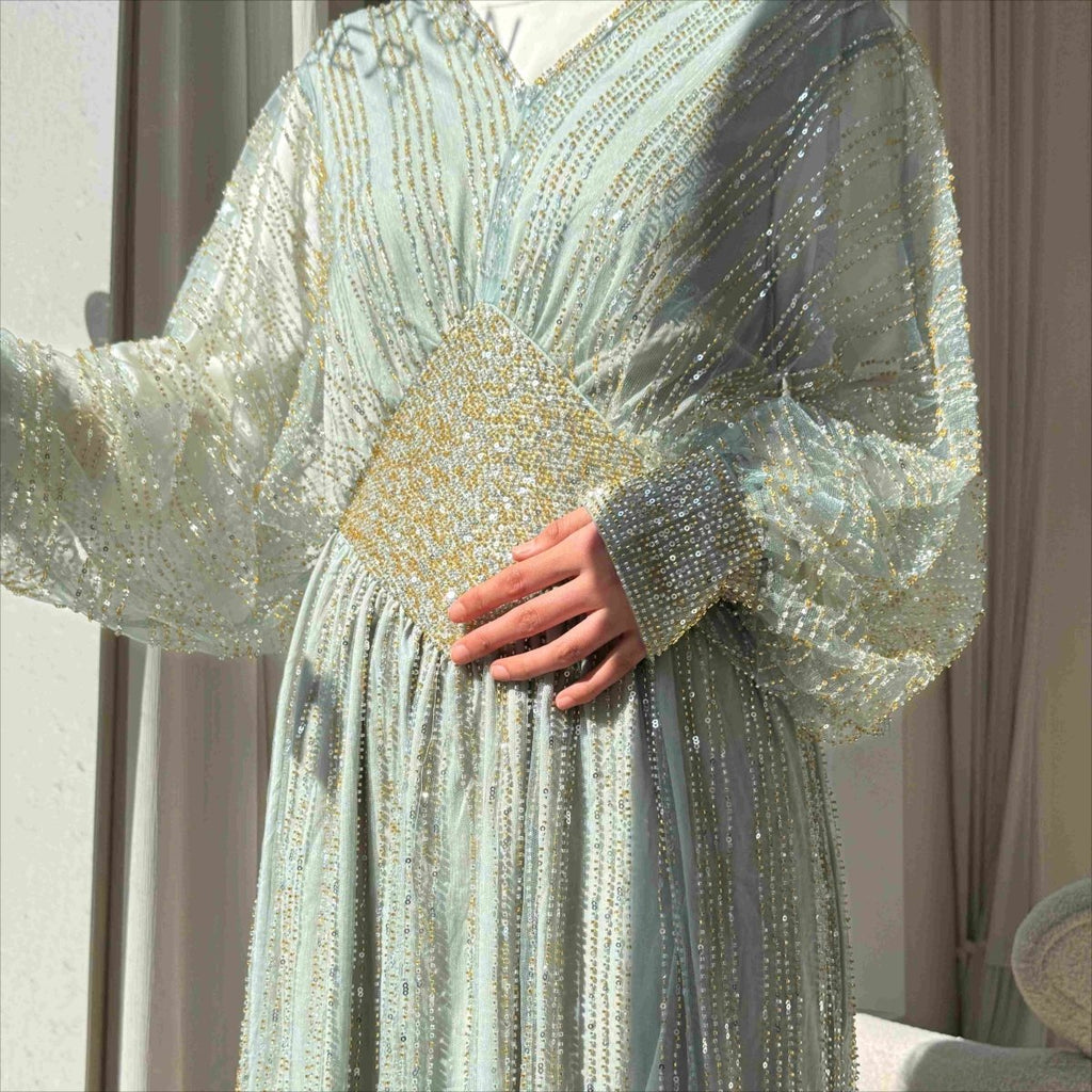 Crystal-Embellished Elegant Abaya with Defined Waist Silhouette (MA391)