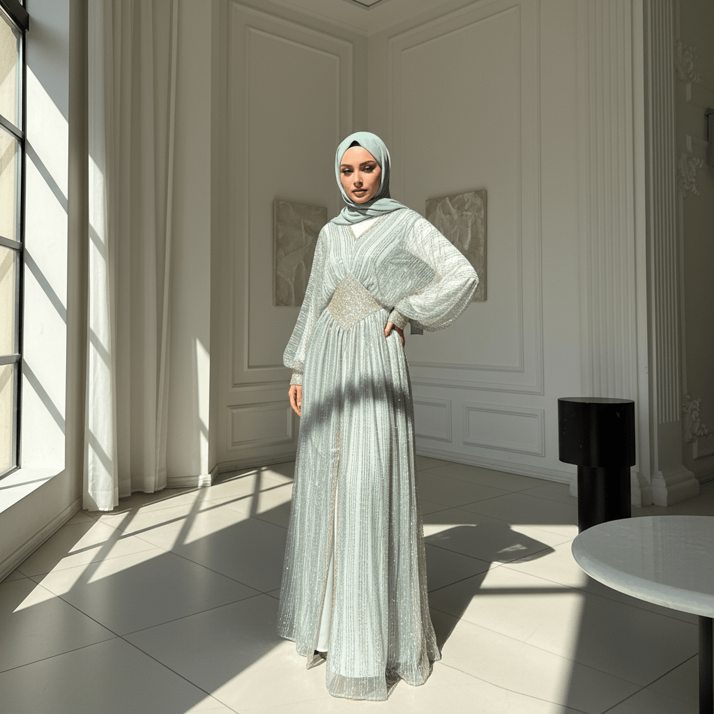 Crystal-Embellished Elegant Abaya with Defined Waist Silhouette (MA391)