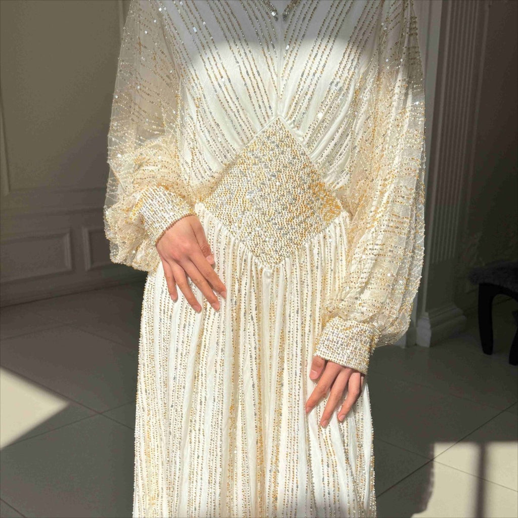 Crystal-Embellished Elegant Abaya with Defined Waist Silhouette (MA391)