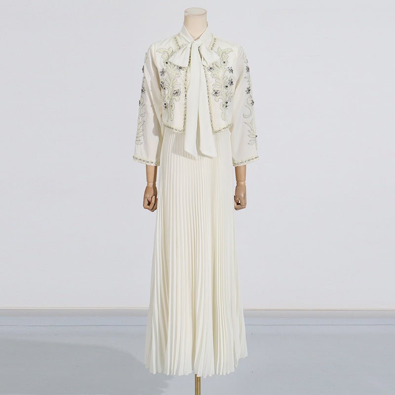 Crystal Embellished Jacket & Pleated Skirt Set(MS305)