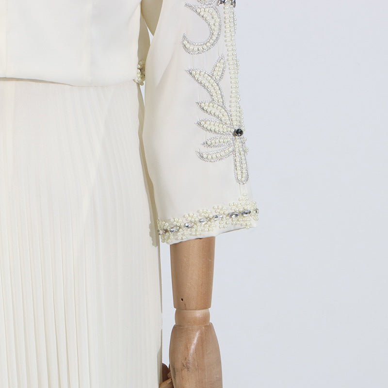 Crystal Embellished Jacket & Pleated Skirt Set(MS305)