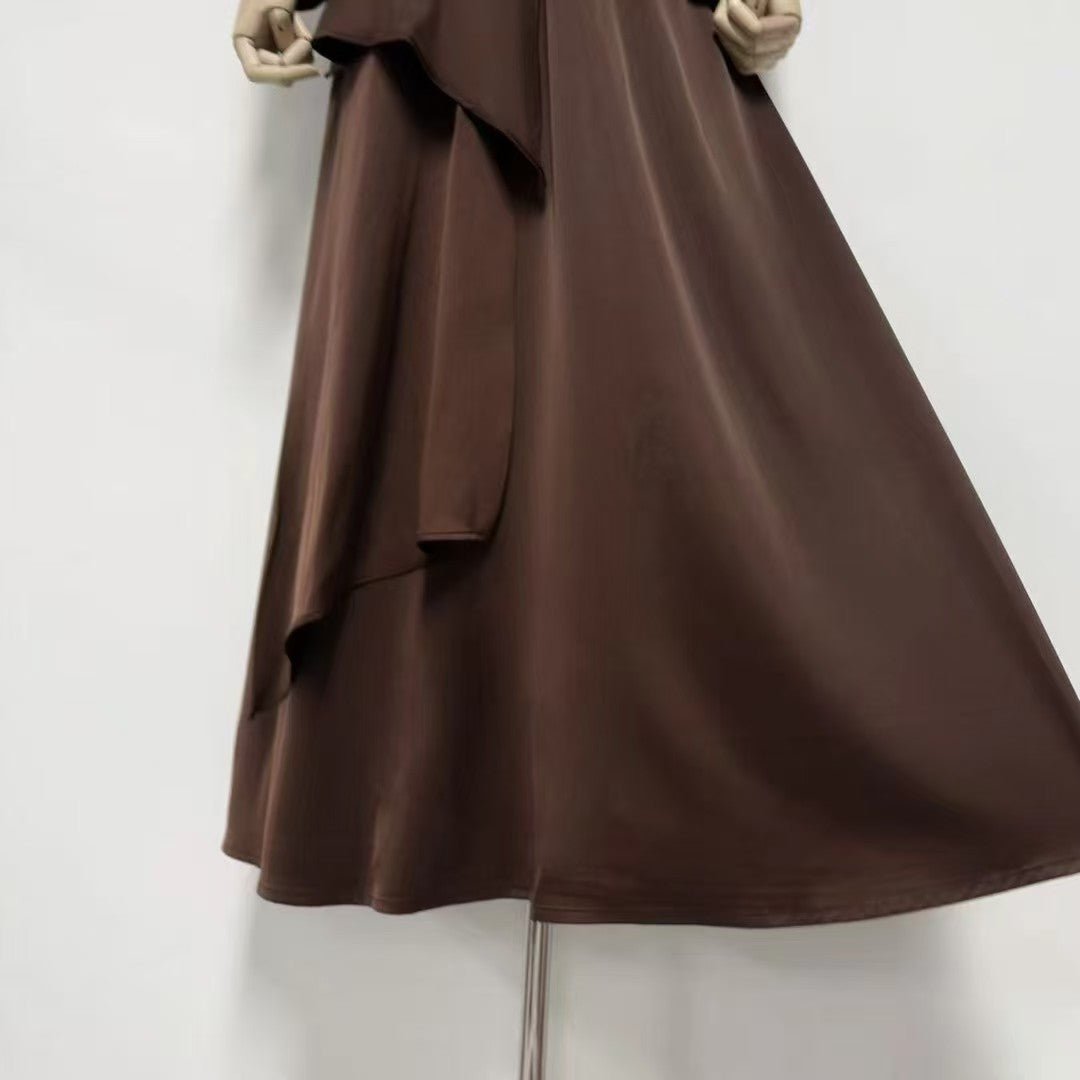 Crystal-Embellished Ruched Dress with Asymmetric Ruffle Skirt(MS346)
