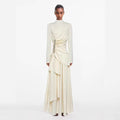 Crystal-Embellished Ruched Dress with Asymmetric Ruffle Skirt(MS346)