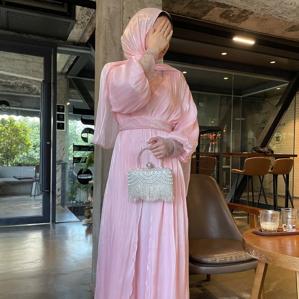 Crystal Mesh Embellished Abaya Set(MOA258)
