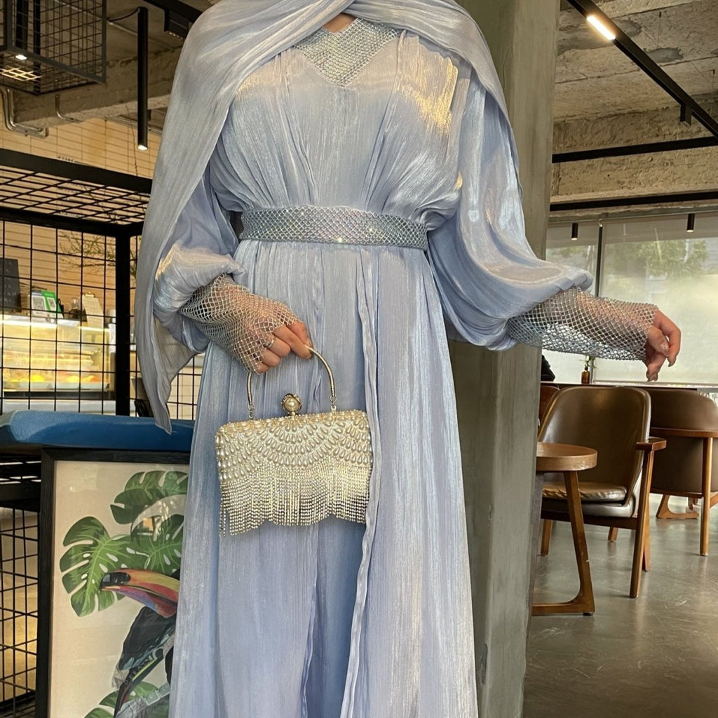 Crystal Mesh Embellished Abaya Set(MOA258)